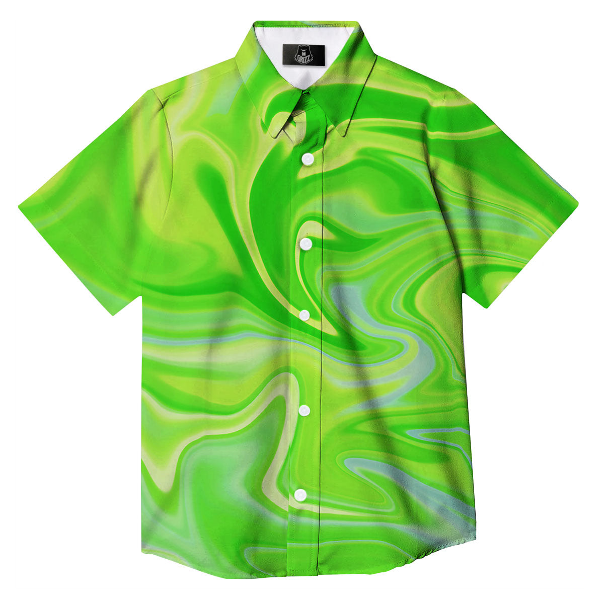 Melt Acid Green Print Button Up Shirt-grizzshop
