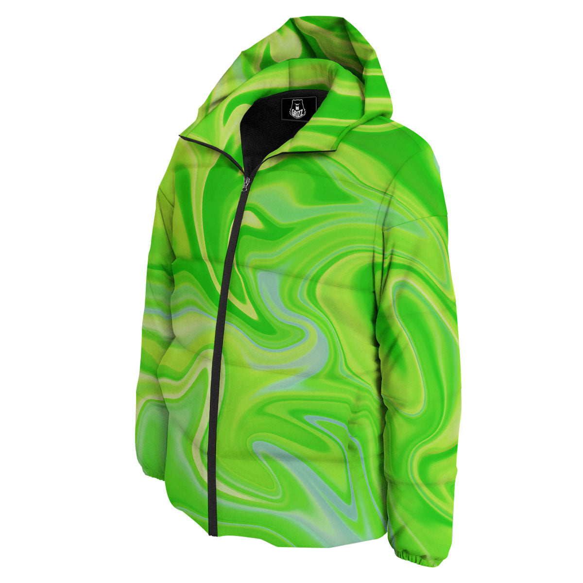 Melt Acid Green Print Down Jacket-grizzshop