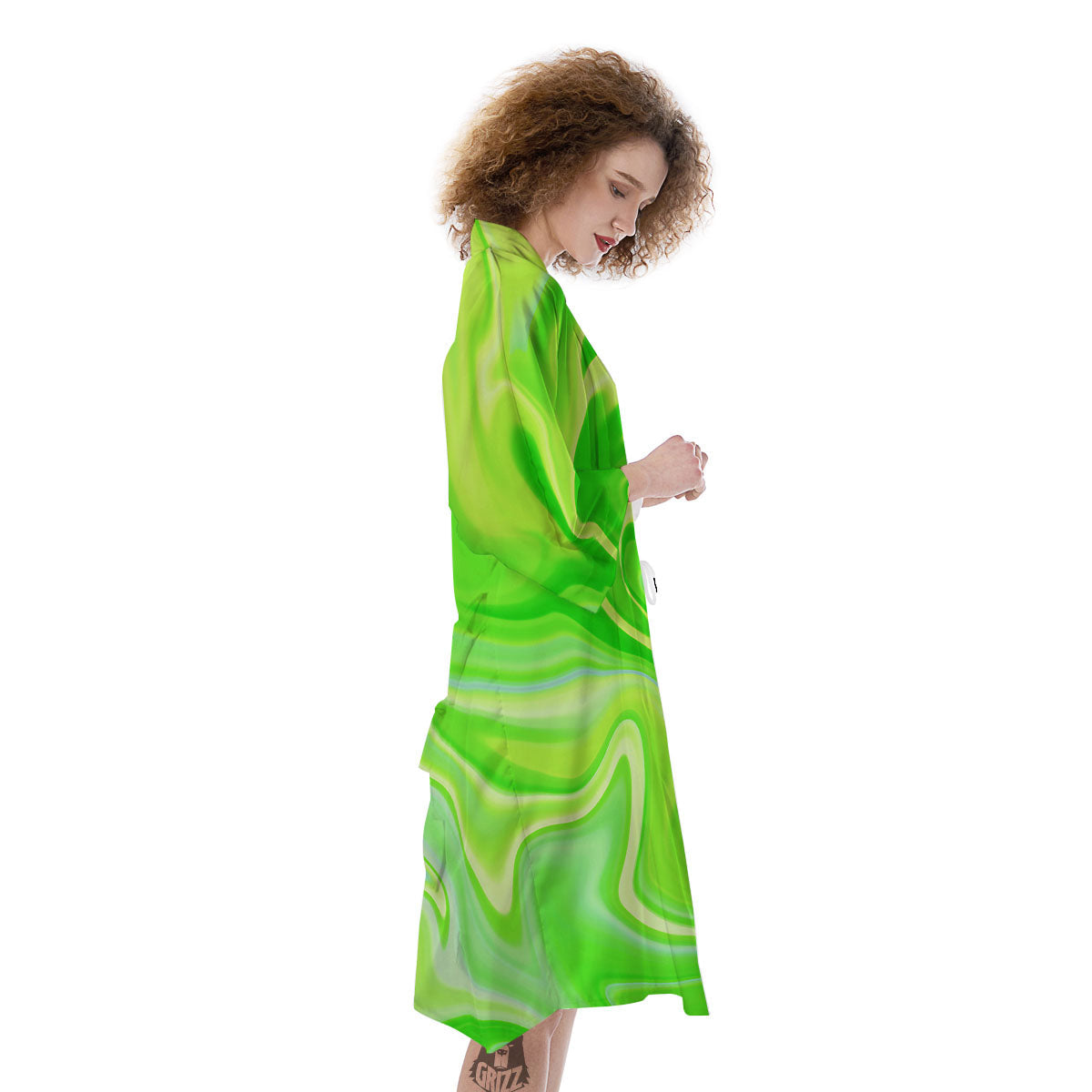 Melt Acid Green Print Kimono-grizzshop