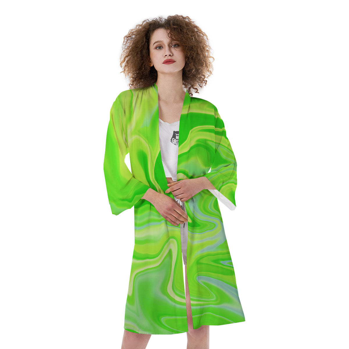 Melt Acid Green Print Kimono-grizzshop