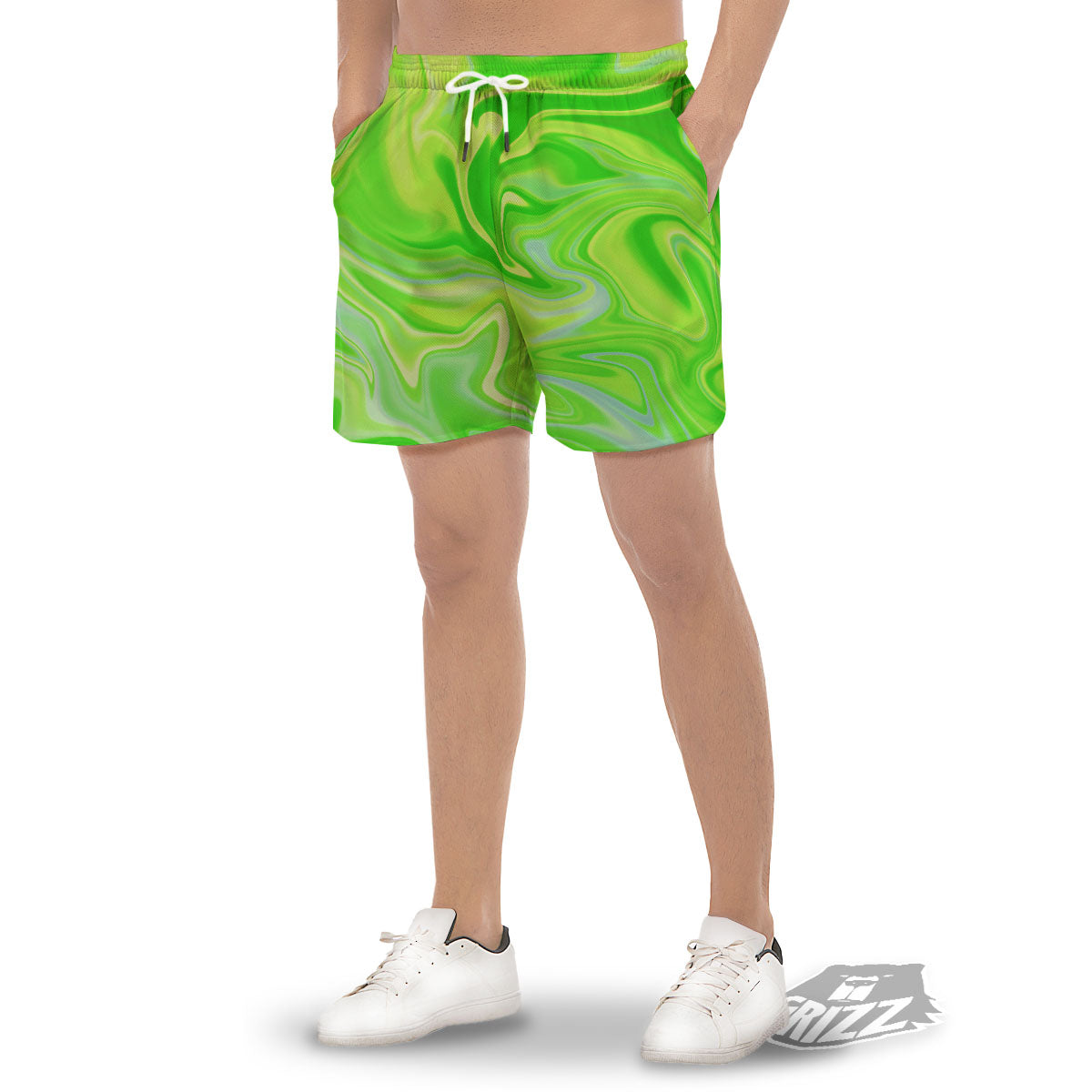 Melt Acid Green Print Men's Gym Shorts-grizzshop