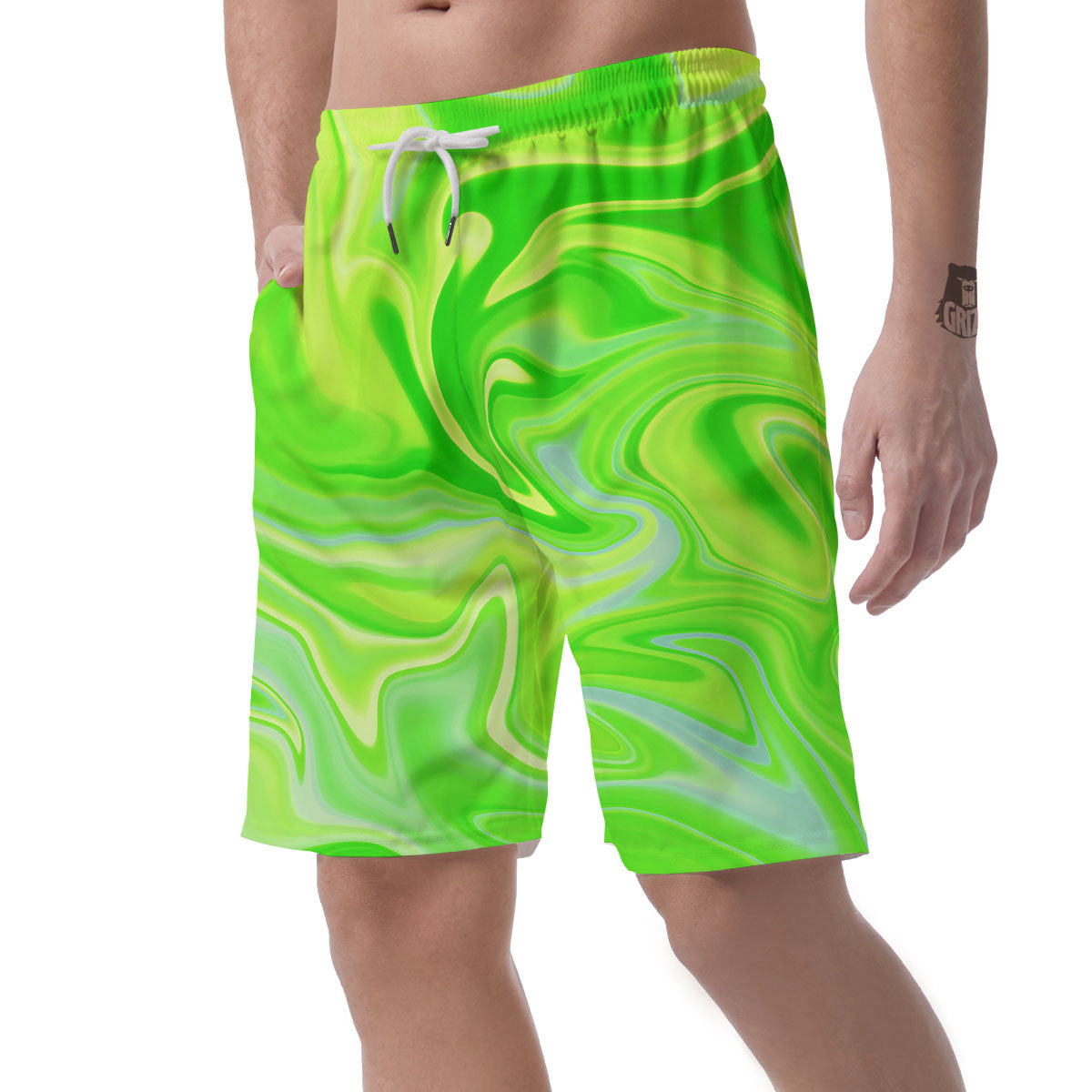 Melt Acid Green Print Men's Shorts-grizzshop