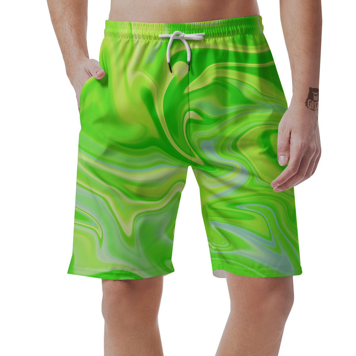 Melt Acid Green Print Men's Shorts-grizzshop