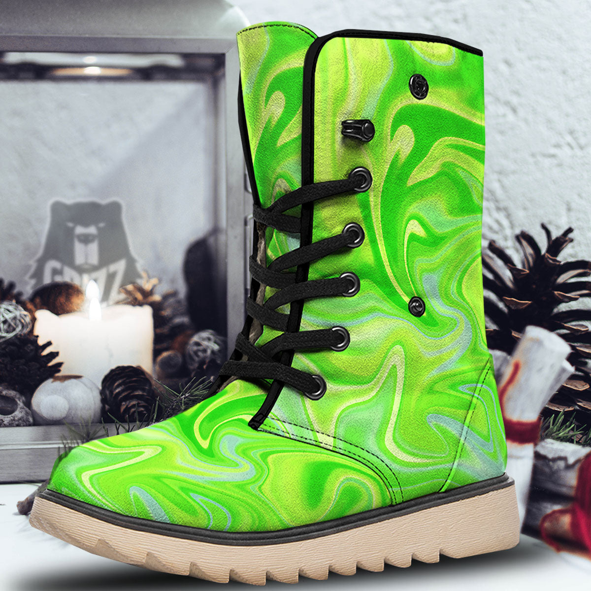 Melt Acid Green Print Snow Boots-grizzshop