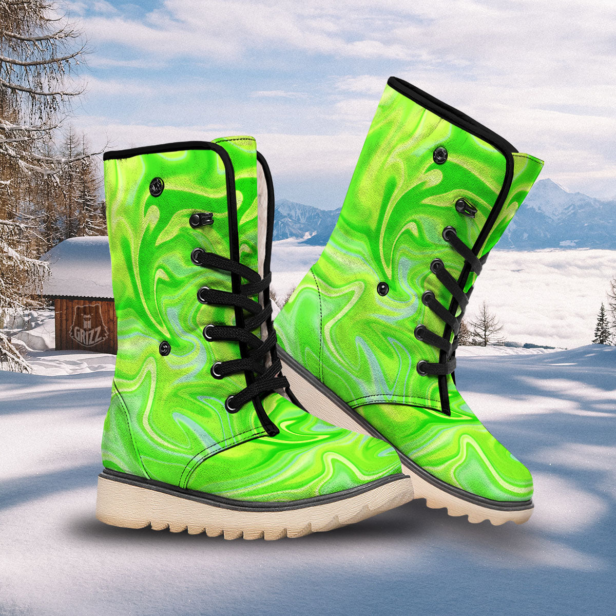 Melt Acid Green Print Snow Boots-grizzshop