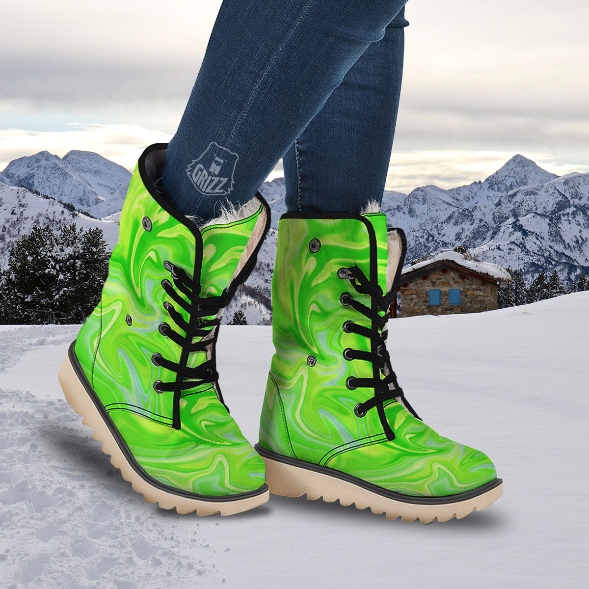 Melt Acid Green Print Snow Boots-grizzshop