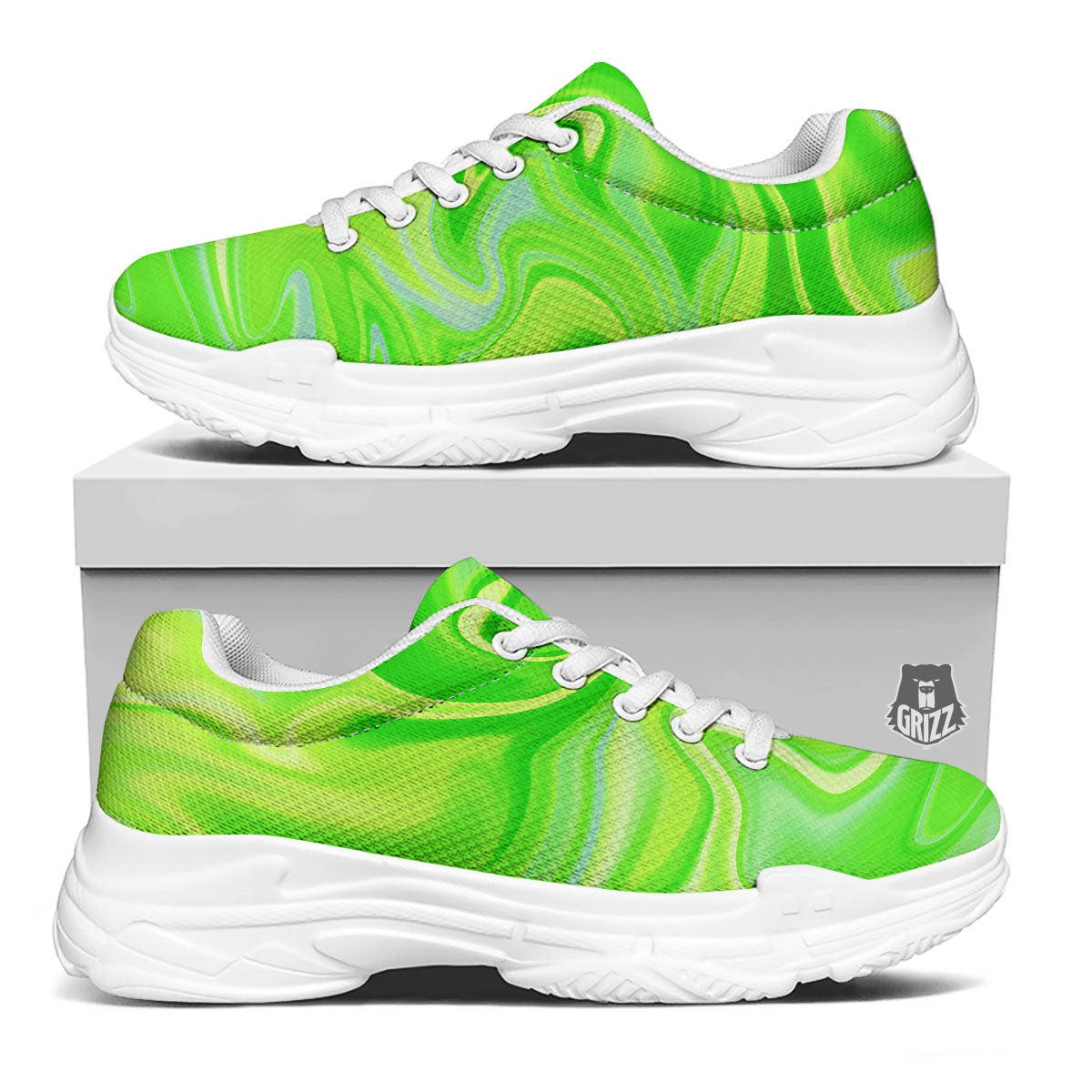 Melt Acid Green Print White Chunky Shoes-grizzshop