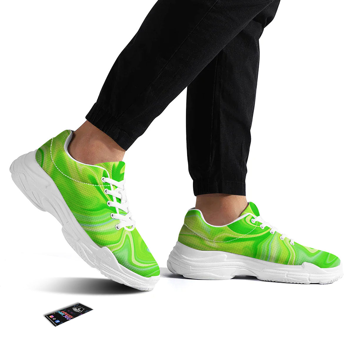 Melt Acid Green Print White Chunky Shoes-grizzshop