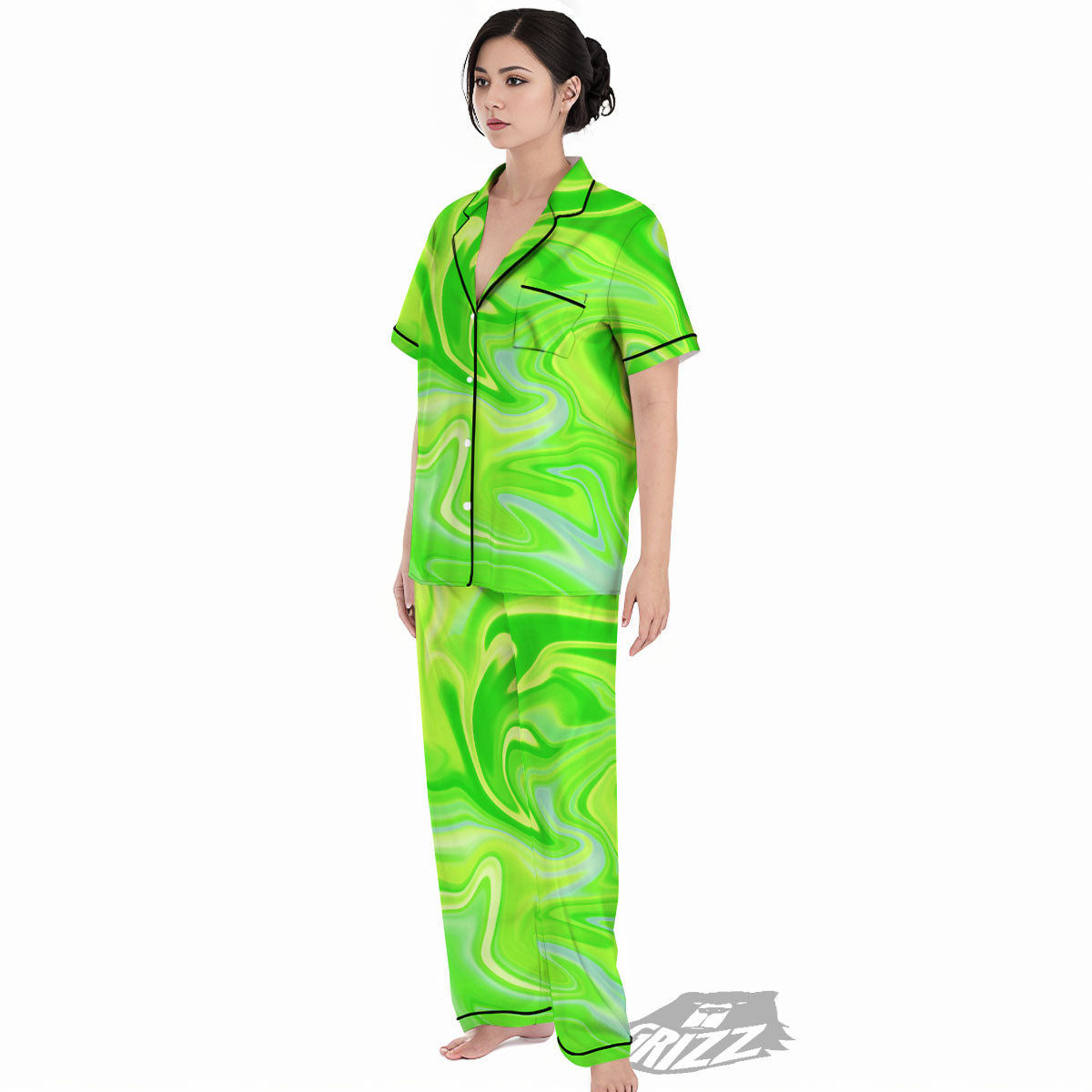 Melt Acid Green Print Women's Pajamas Set-grizzshop