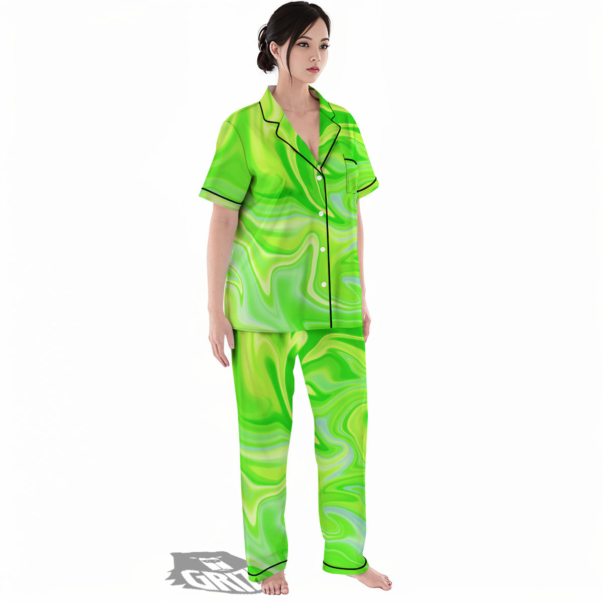 Melt Acid Green Print Women's Pajamas Set-grizzshop
