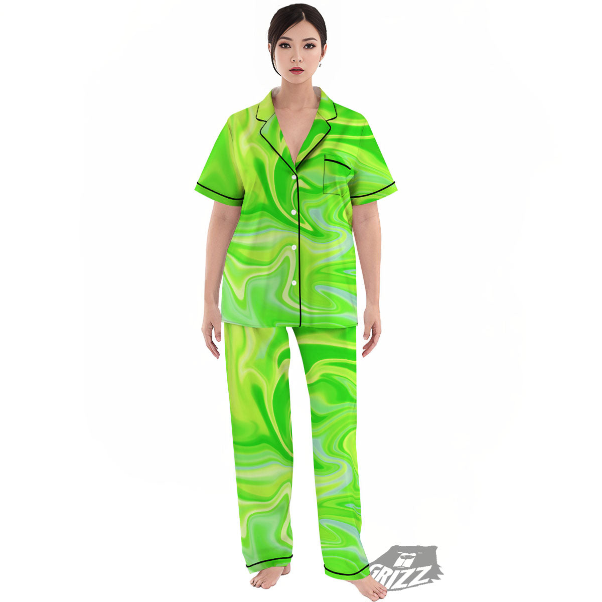 Melt Acid Green Print Women's Pajamas Set-grizzshop