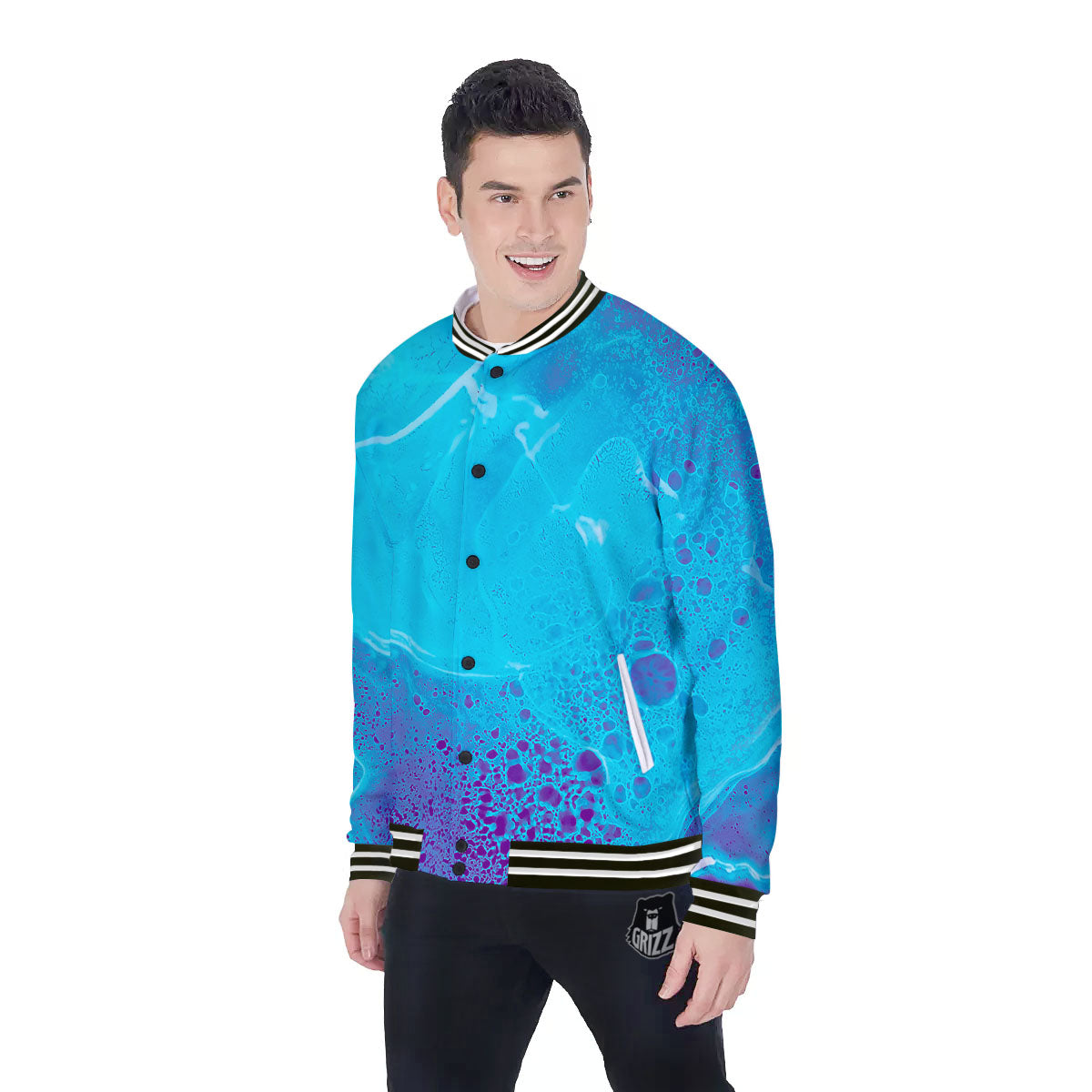 Melt Acid Turquoise Print Baseball Jacket-grizzshop