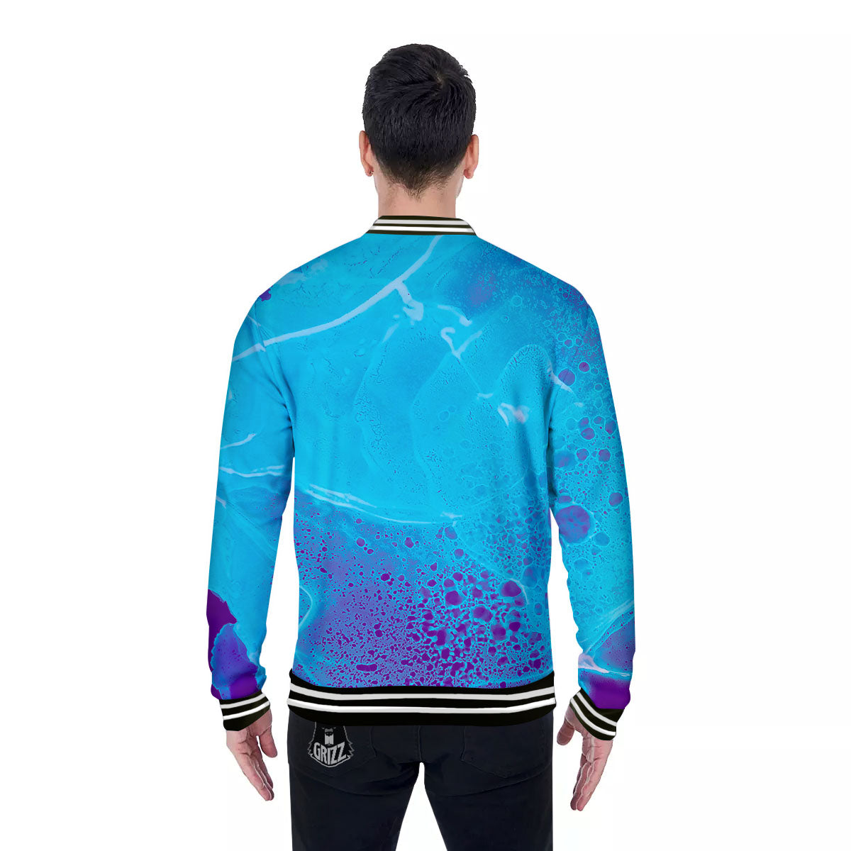 Melt Acid Turquoise Print Baseball Jacket-grizzshop