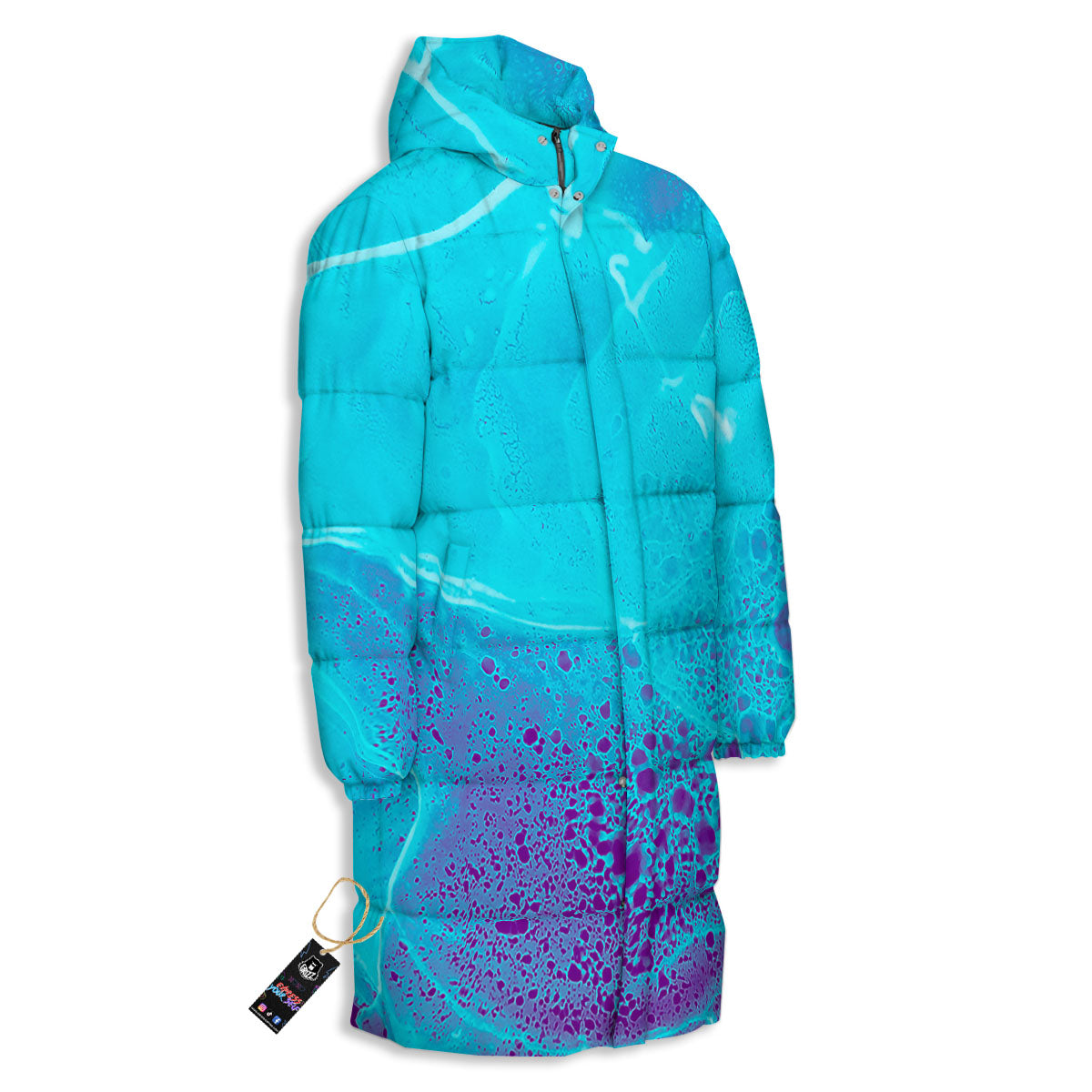 Melt Acid Turquoise Print Long Down Jacket-grizzshop