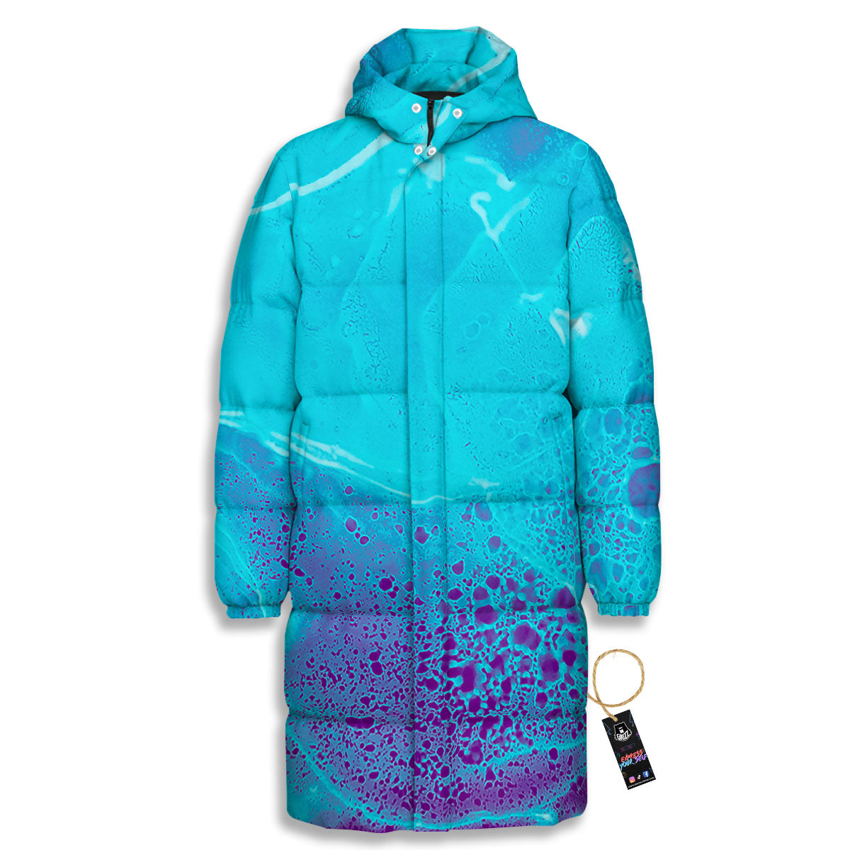 Melt Acid Turquoise Print Long Down Jacket-grizzshop