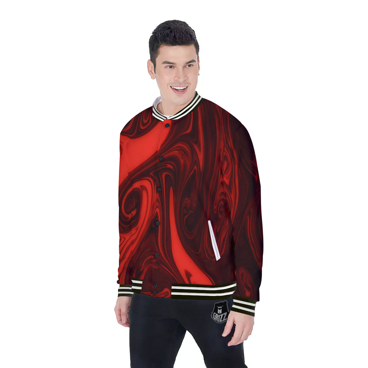 Melt Red Acid Print Baseball Jacket-grizzshop