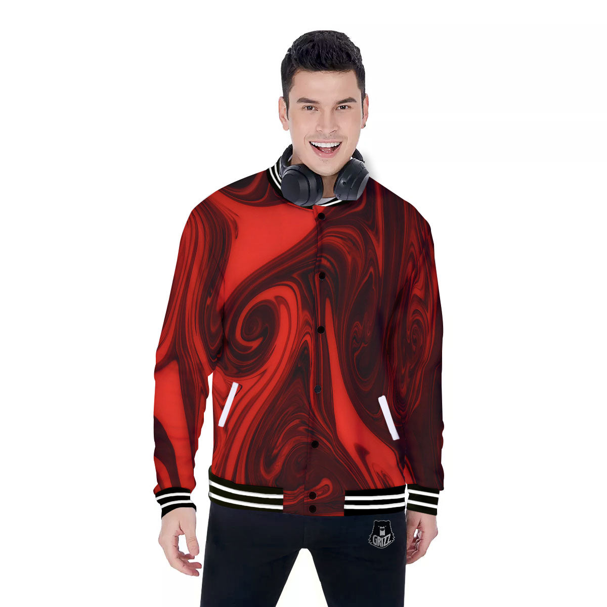Melt Red Acid Print Baseball Jacket-grizzshop