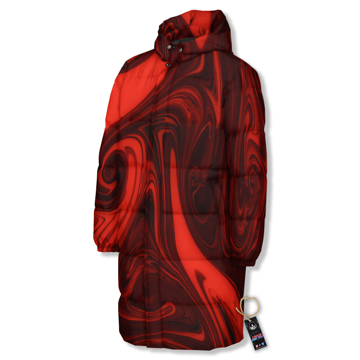 Melt Red Acid Print Long Down Jacket-grizzshop