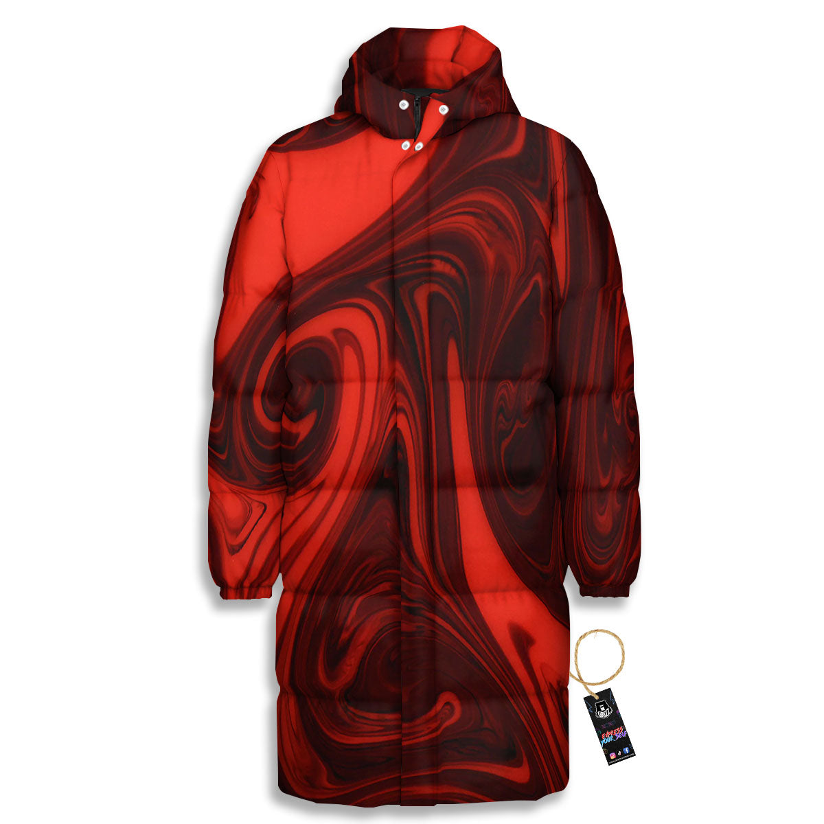 Melt Red Acid Print Long Down Jacket-grizzshop