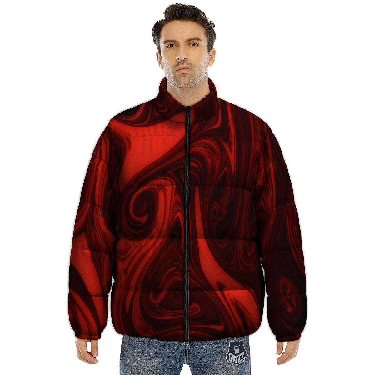 Melt Red Acid Print Puffer Jacket-grizzshop