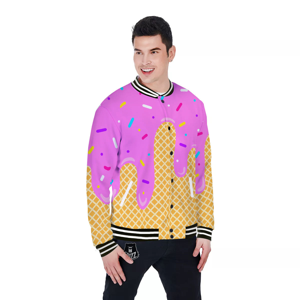 Melted Ice Cream Pink Print Baseball Jacket-grizzshop