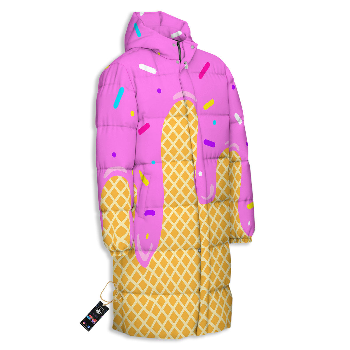 Melted Ice Cream Pink Print Long Down Jacket-grizzshop