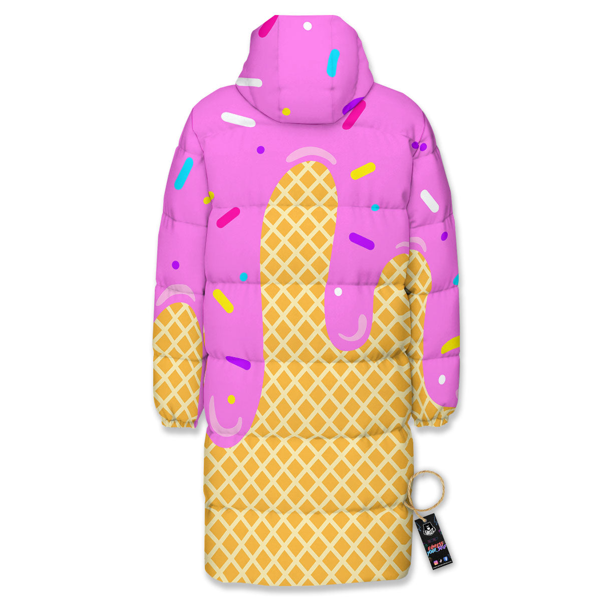 Melted Ice Cream Pink Print Long Down Jacket-grizzshop