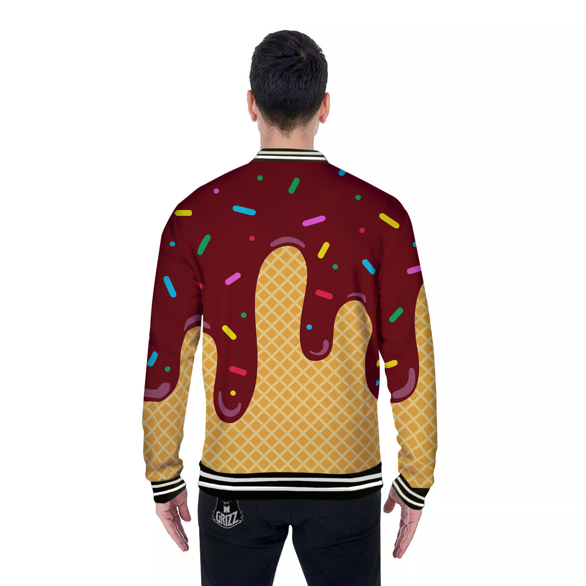 Melted Ice Cream Print Baseball Jacket-grizzshop