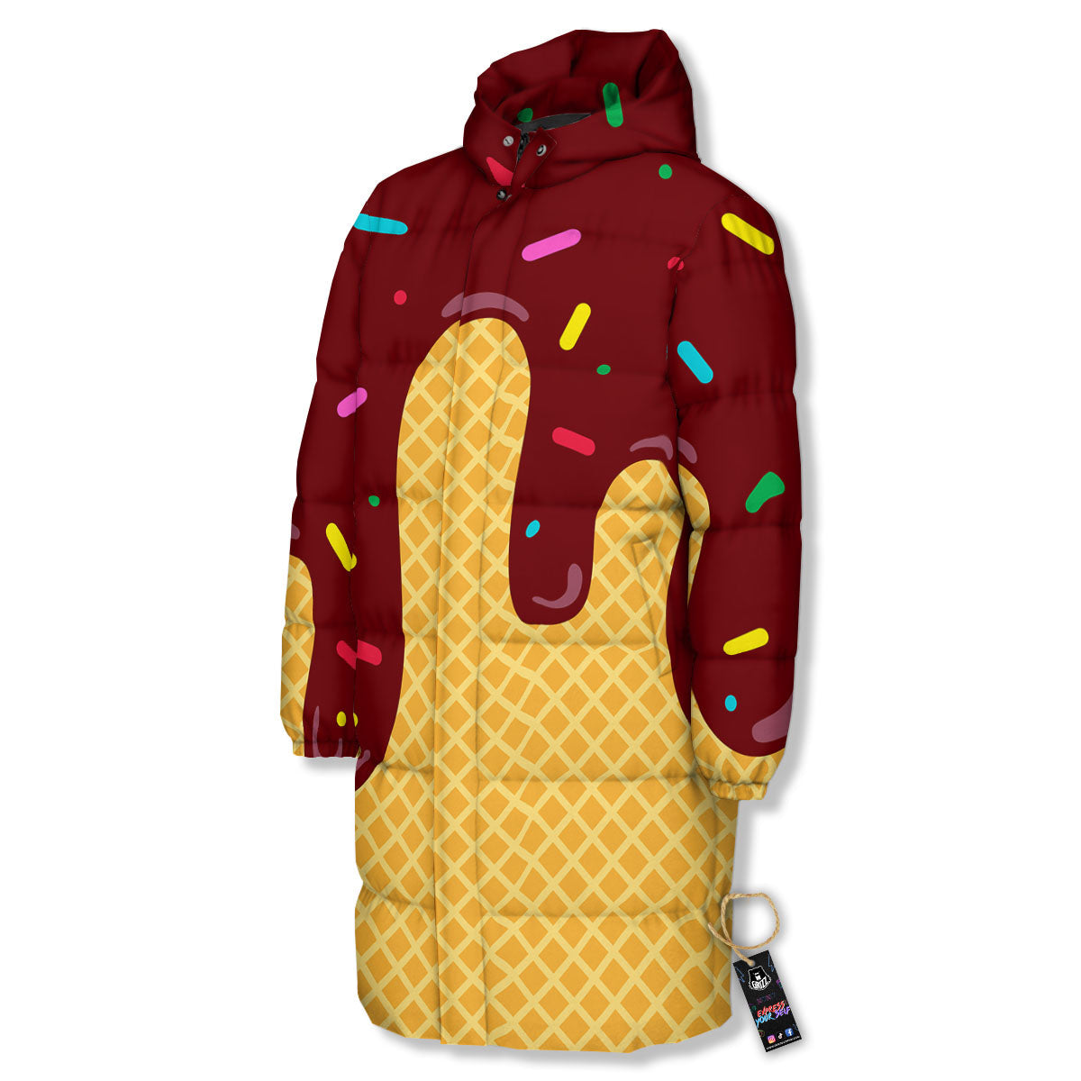 Melted Ice Cream Print Long Down Jacket-grizzshop