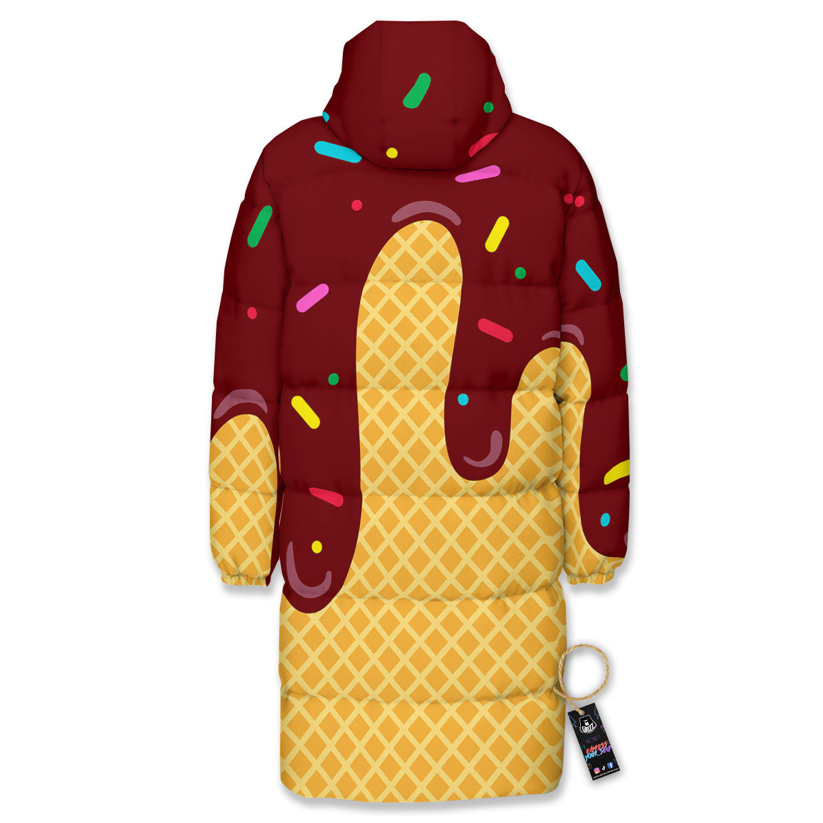 Melted Ice Cream Print Long Down Jacket-grizzshop