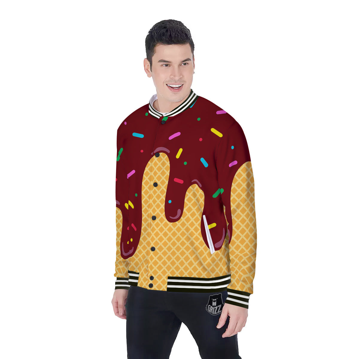Melted Ice Cream Print Pattern Baseball Jacket-grizzshop
