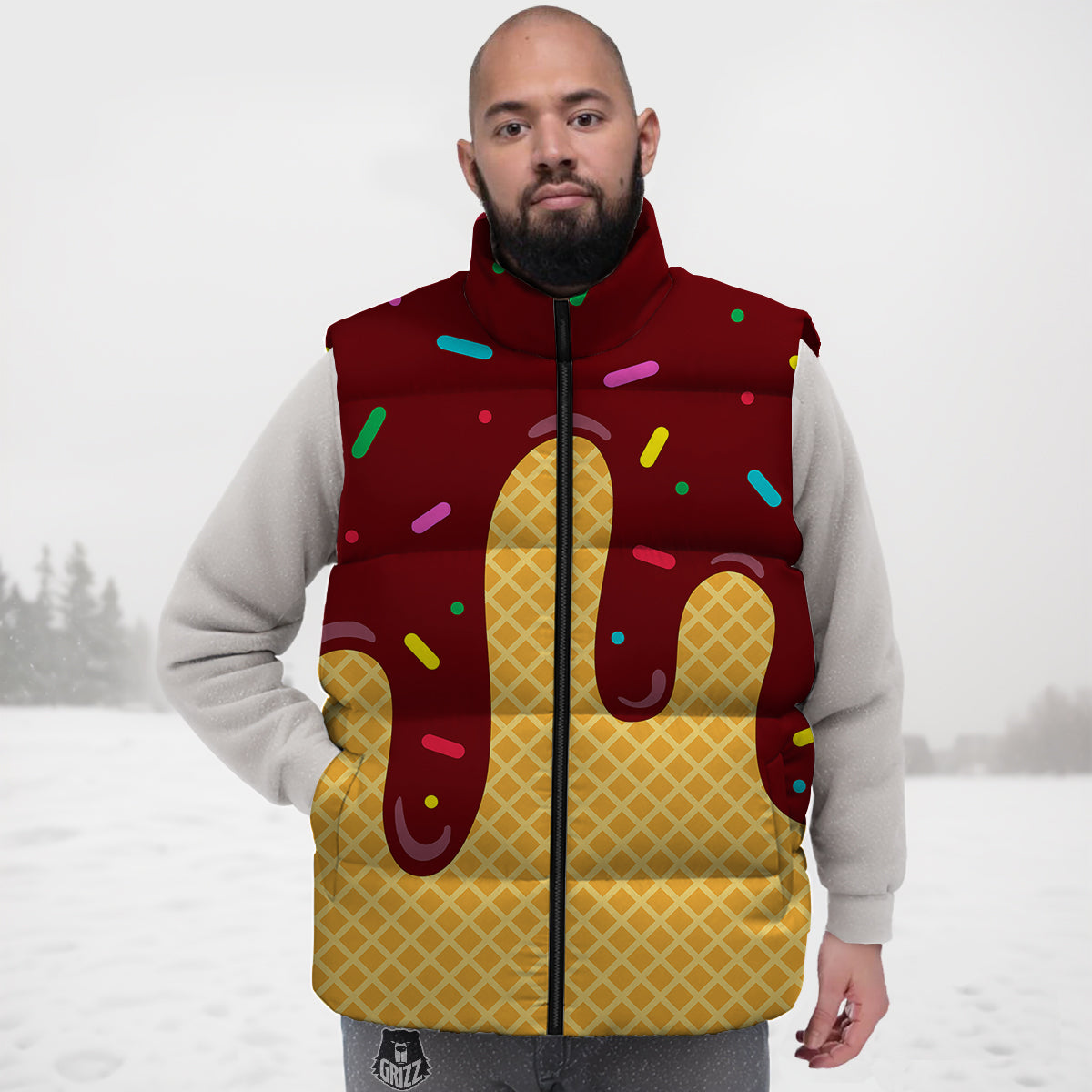Melted Ice Cream Print Pattern Down Vest-grizzshop