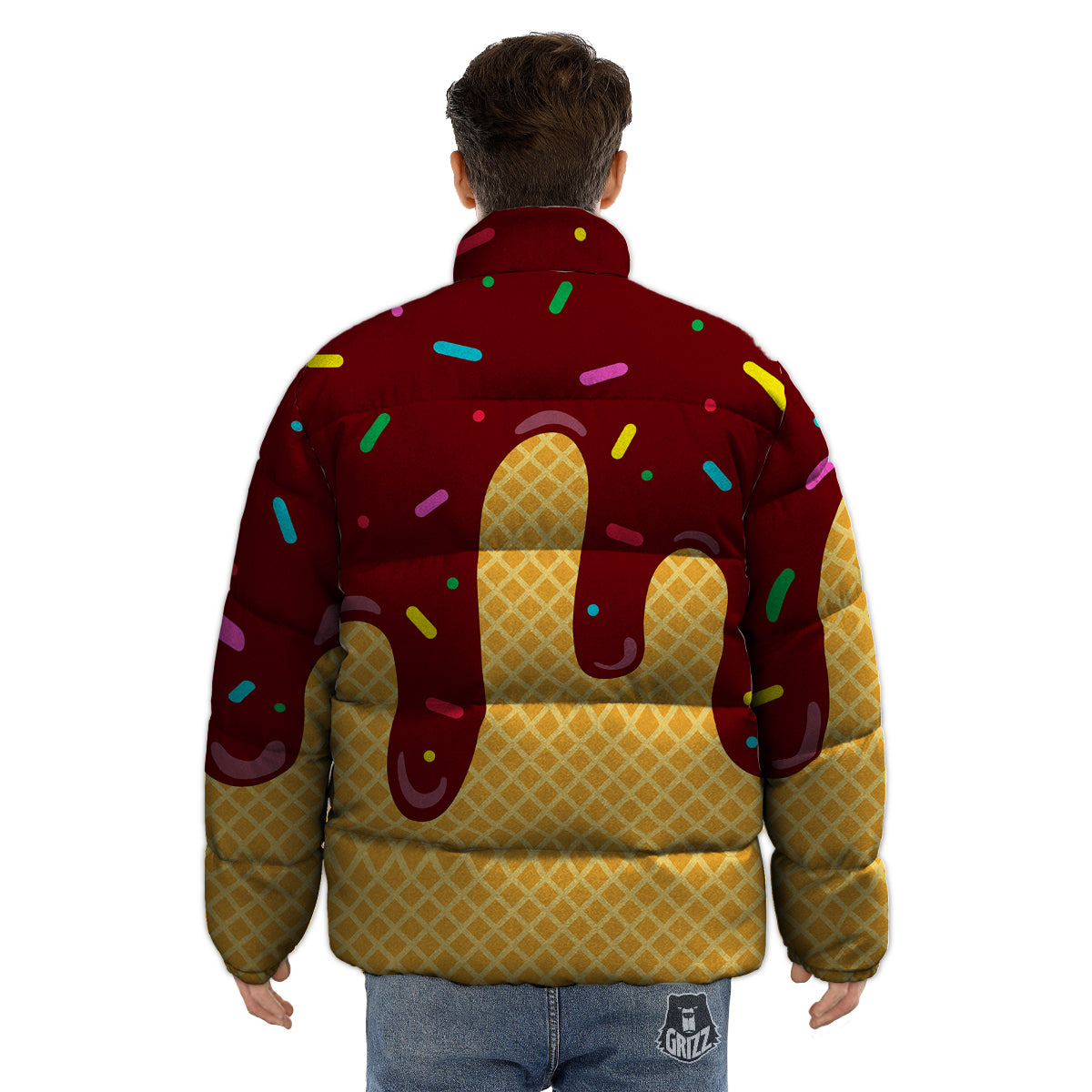 Melted Ice Cream Print Pattern Puffer Jacket-grizzshop