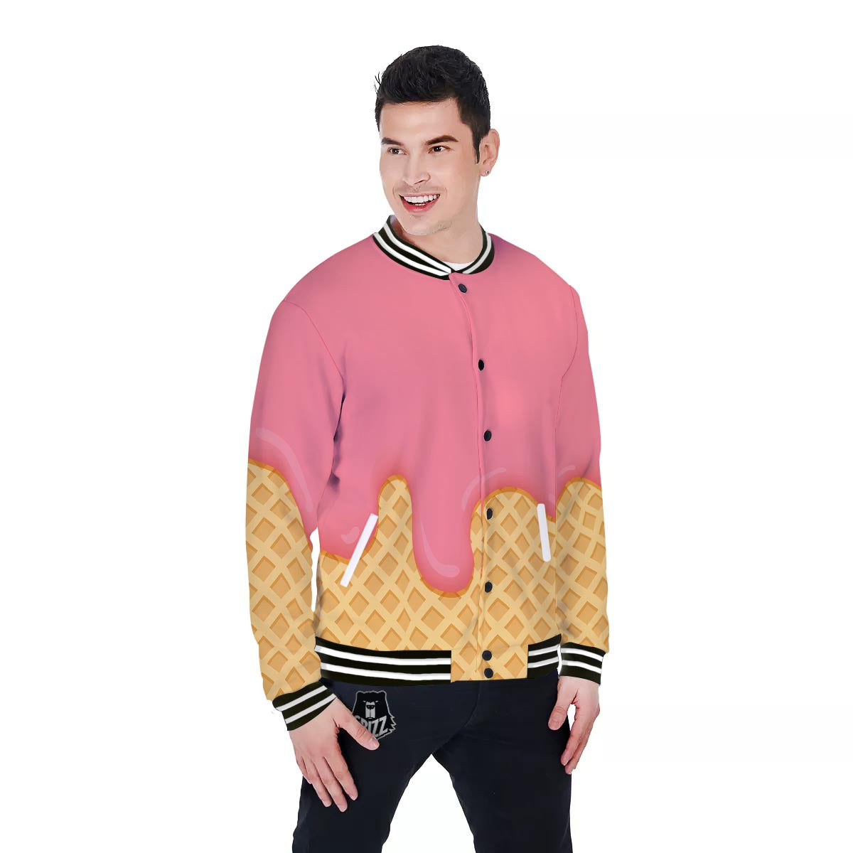 Melted Strawberry Ice Cream Print Baseball Jacket-grizzshop