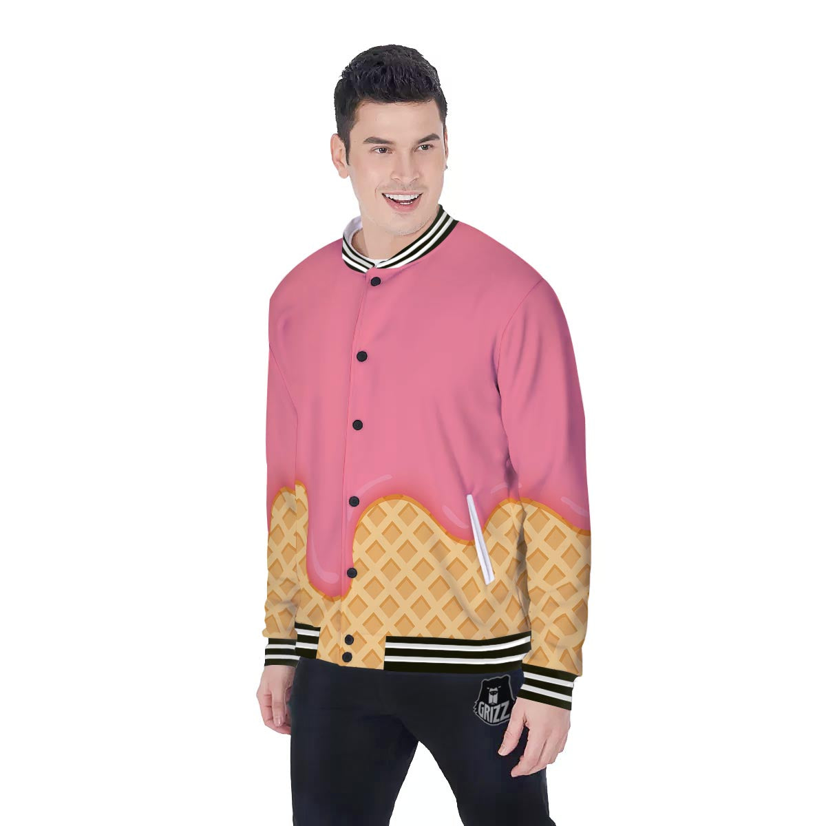 Melted Strawberry Ice Cream Print Baseball Jacket-grizzshop
