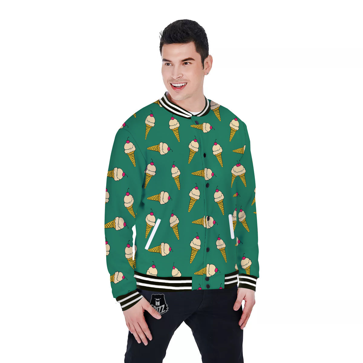 Melted Vanilla Ice Cream Print Pattern Baseball Jacket-grizzshop