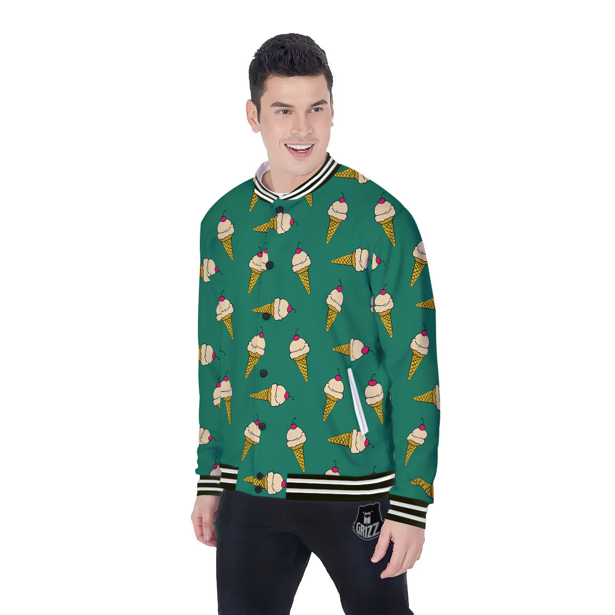 Melted Vanilla Ice Cream Print Pattern Baseball Jacket-grizzshop