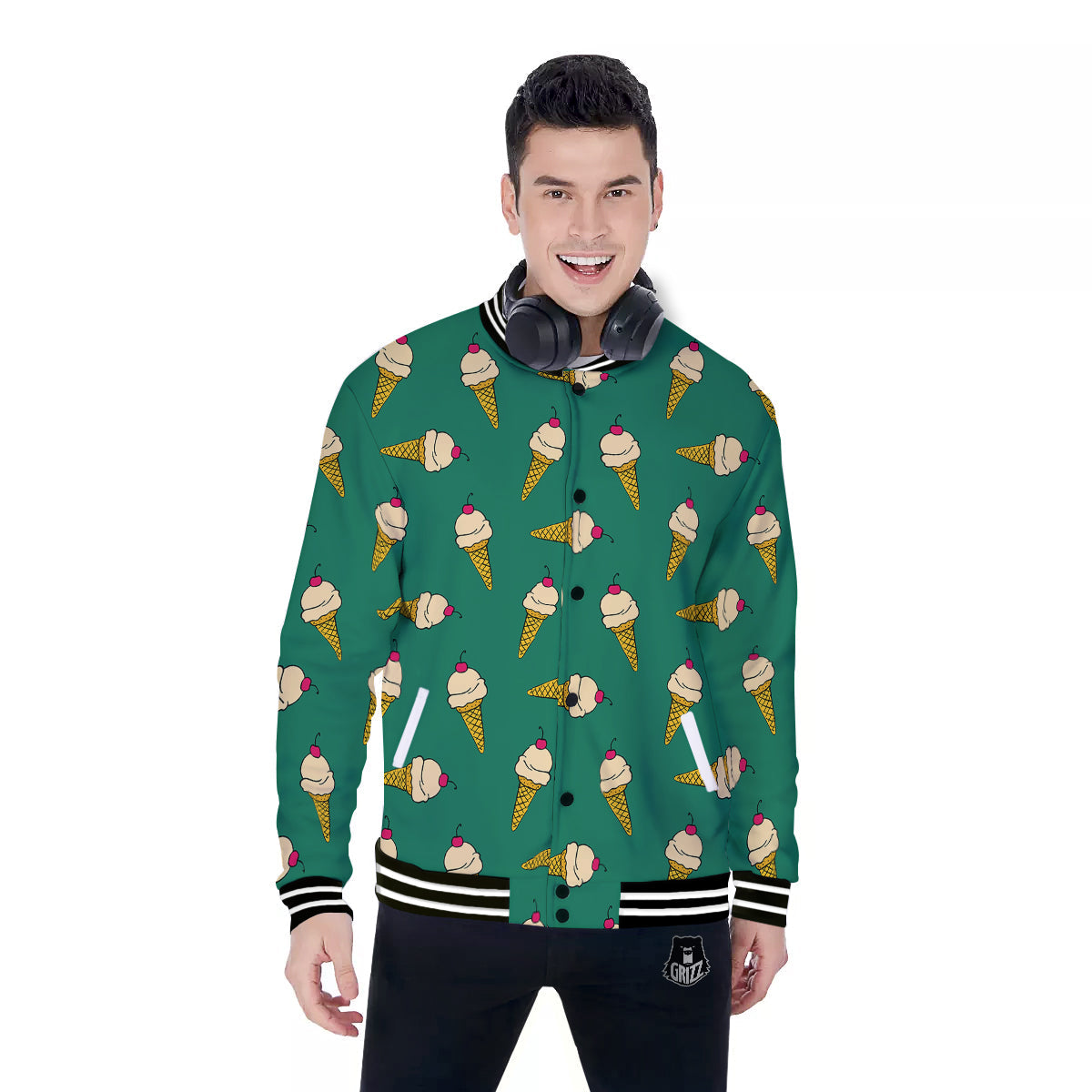 Melted Vanilla Ice Cream Print Pattern Baseball Jacket-grizzshop