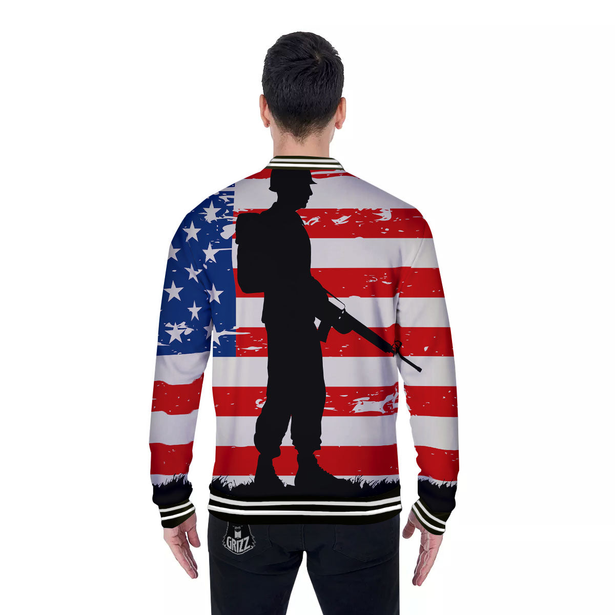 Memorial War American Flag Print Baseball Jacket-grizzshop