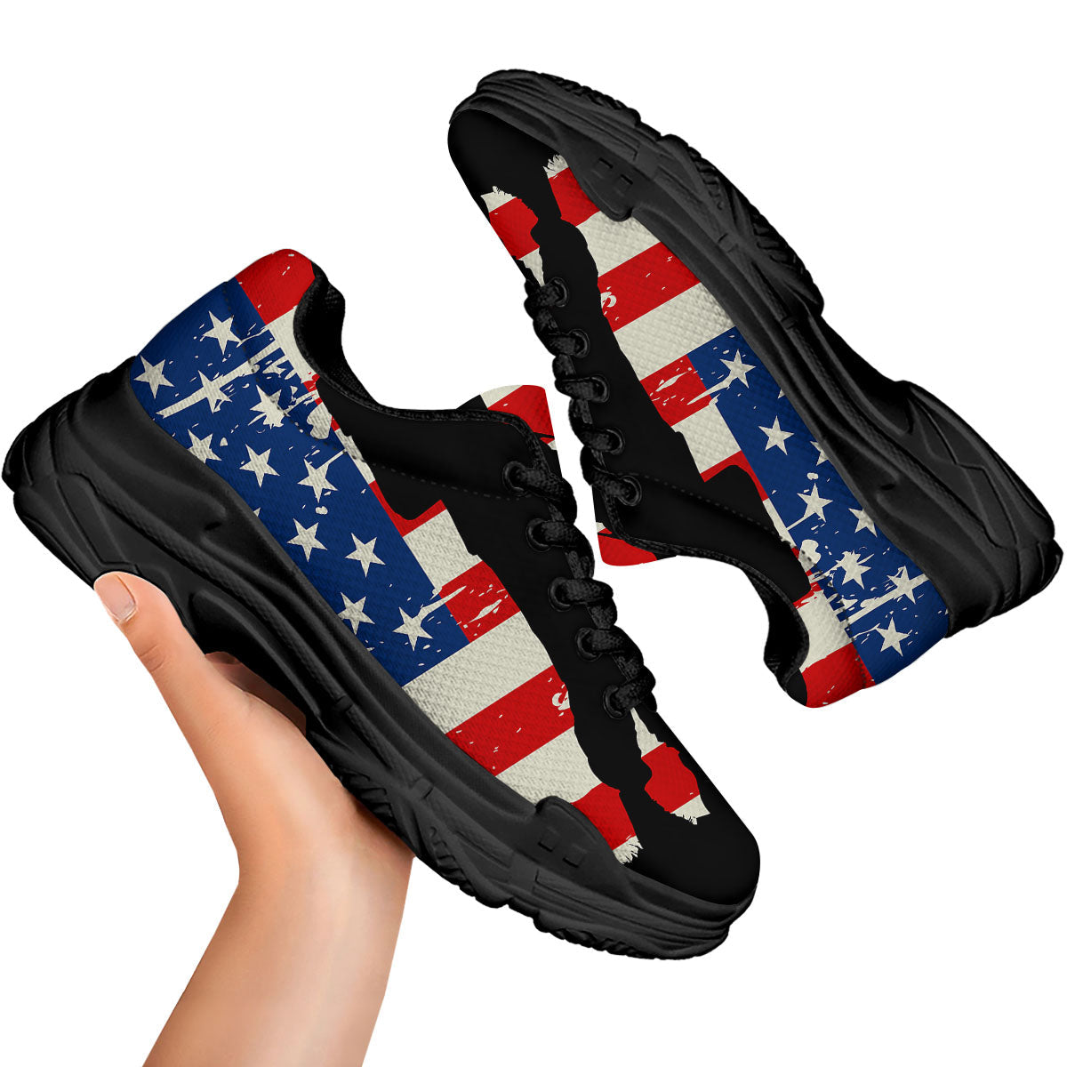 Memorial War American Flag Print Black Chunky Shoes-grizzshop