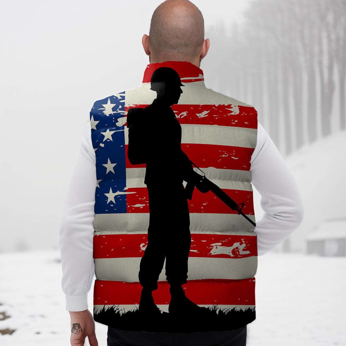 Memorial War American Flag Print Down Vest