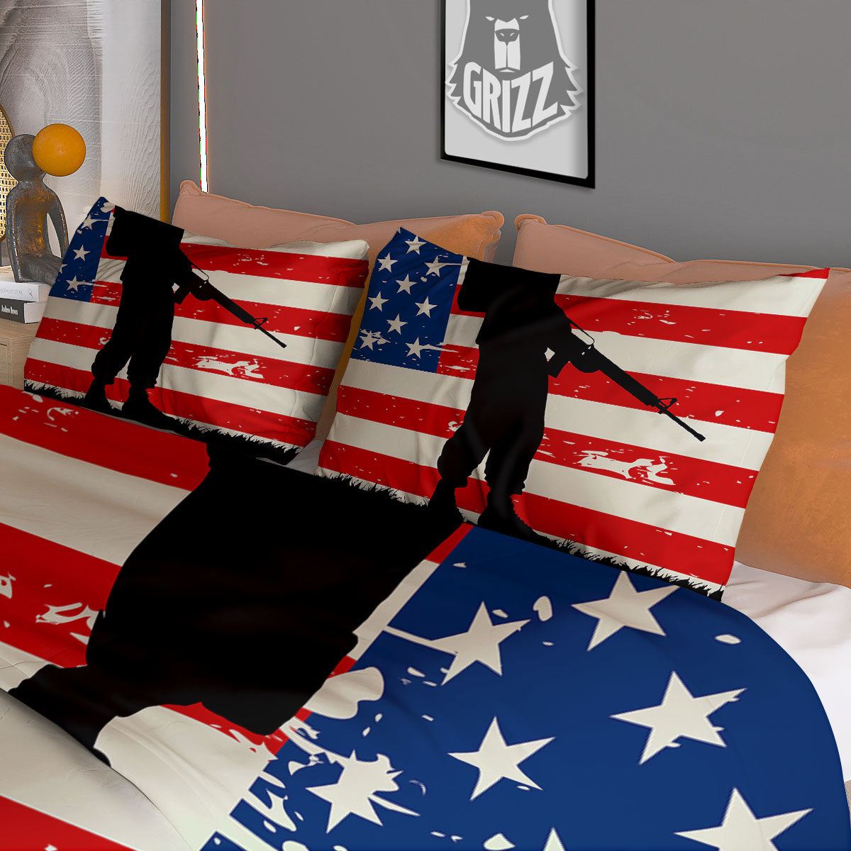 Memorial War American Flag Print Duvet Cover Bedding Set