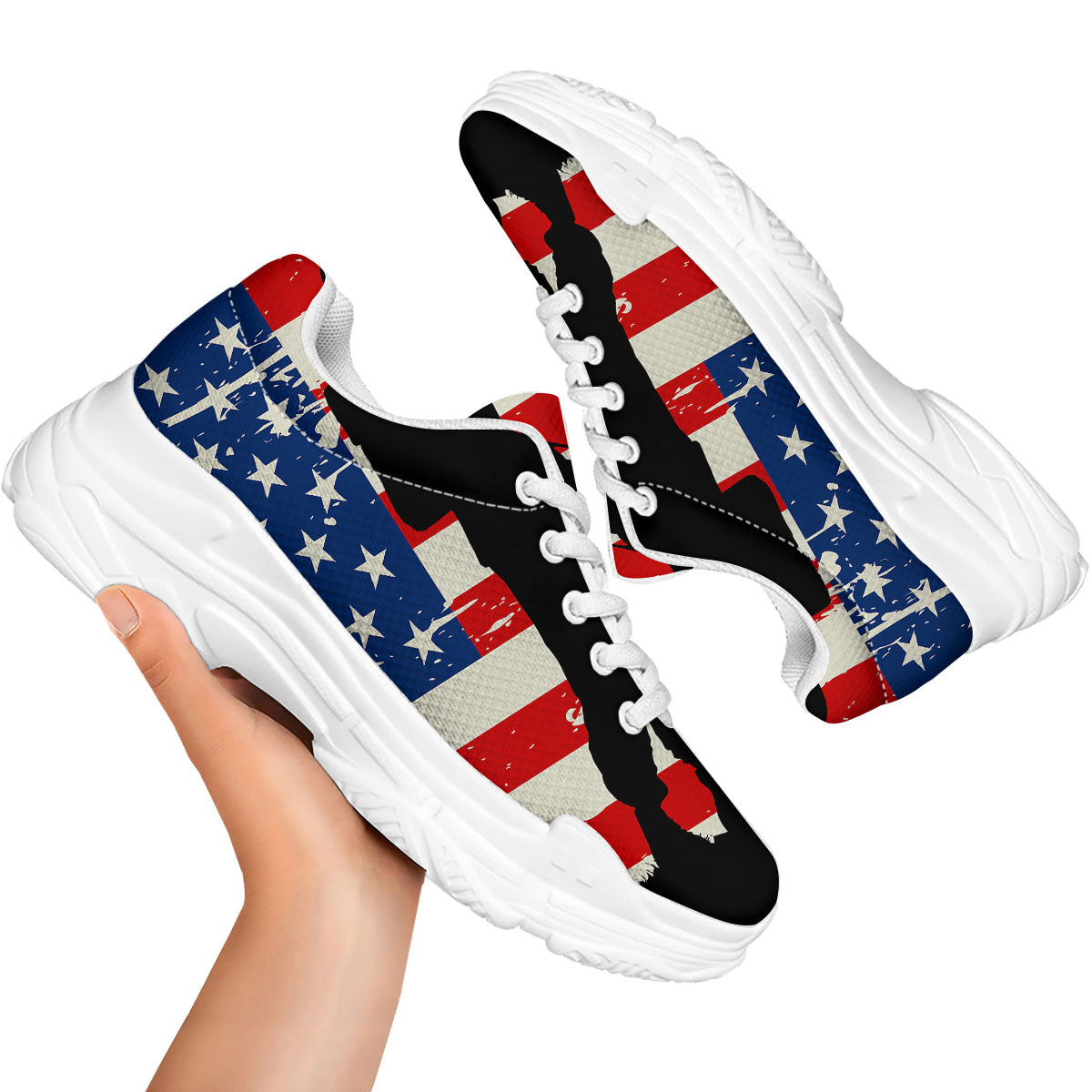 Memorial War American Flag Print White Chunky Shoes-grizzshop