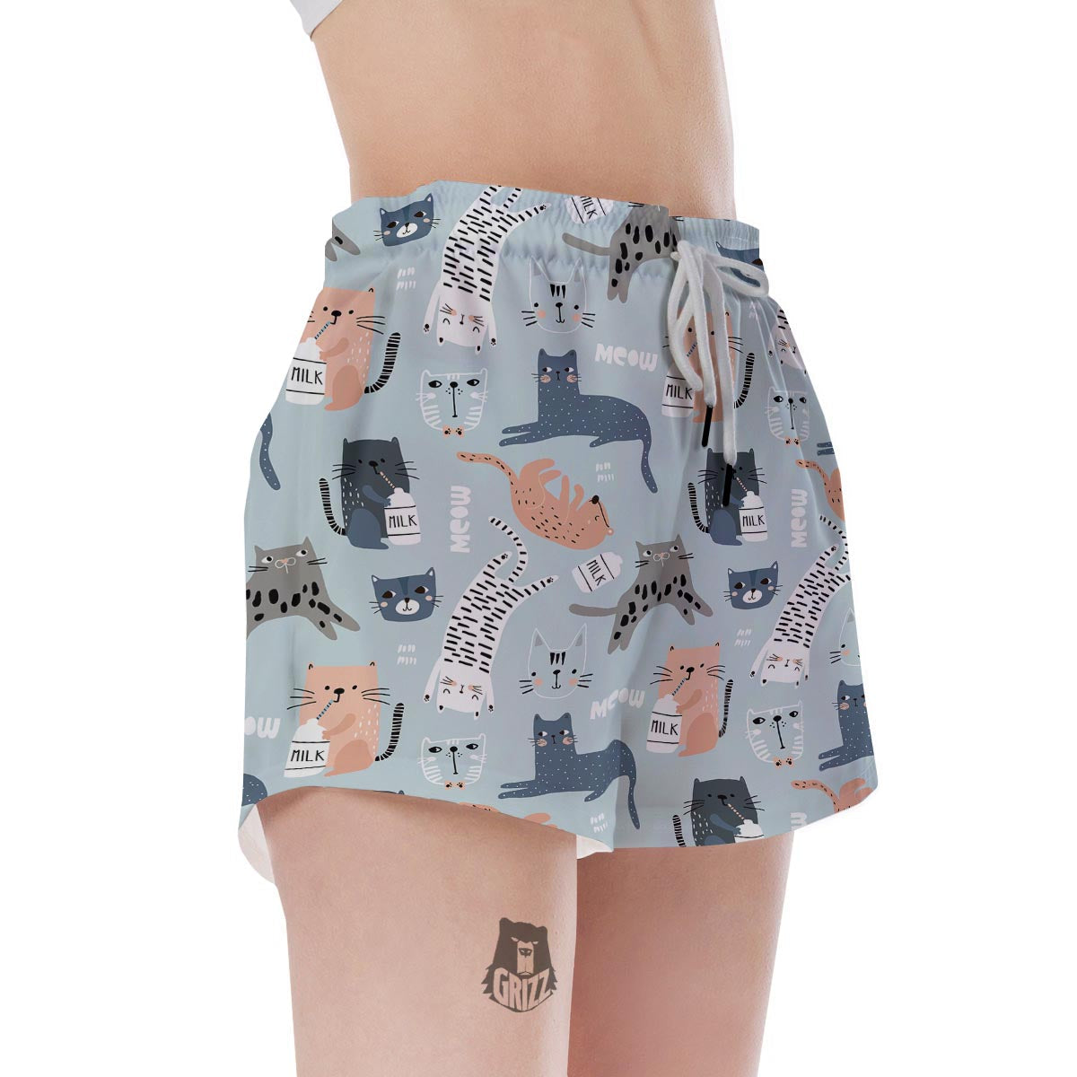 Meow Meow Cat Print Women's Shorts-grizzshop