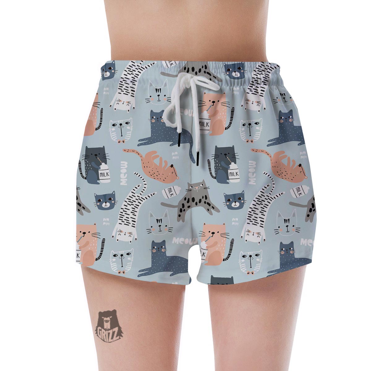 Meow Meow Cat Print Women's Shorts-grizzshop