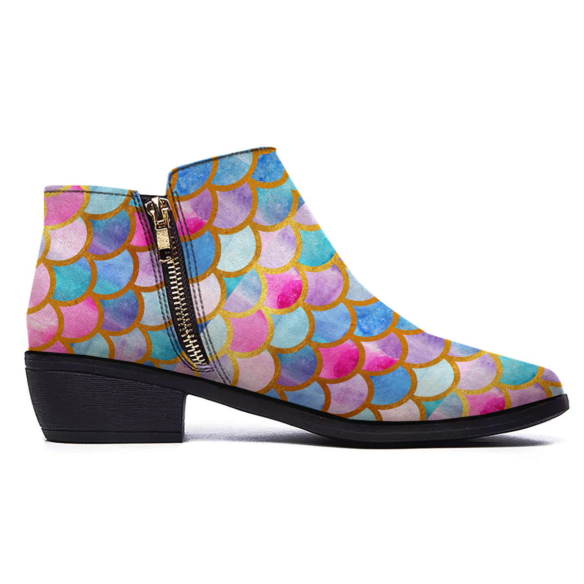 Mermaid Colorful Print Pattern Ankle Boots-grizzshop