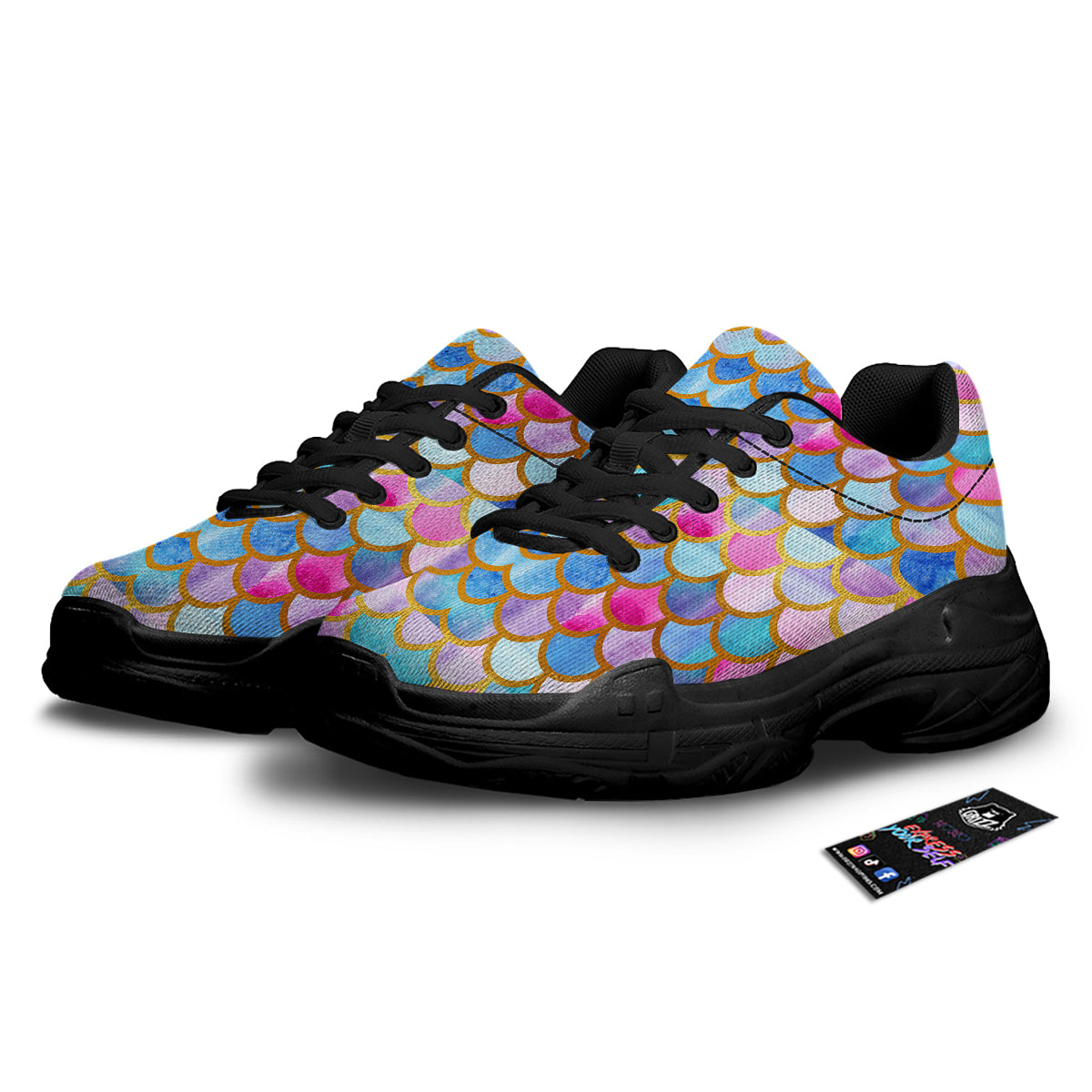 Mermaid Colorful Print Pattern Black Chunky Shoes-grizzshop