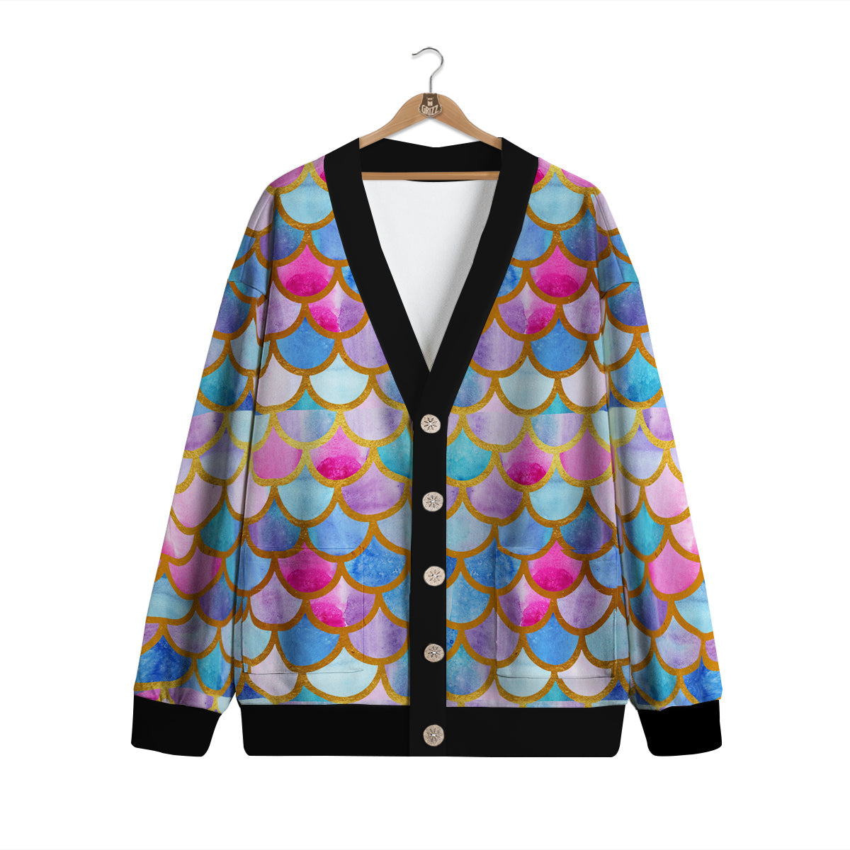 Mermaid Colorful Print Pattern Cardigan-grizzshop