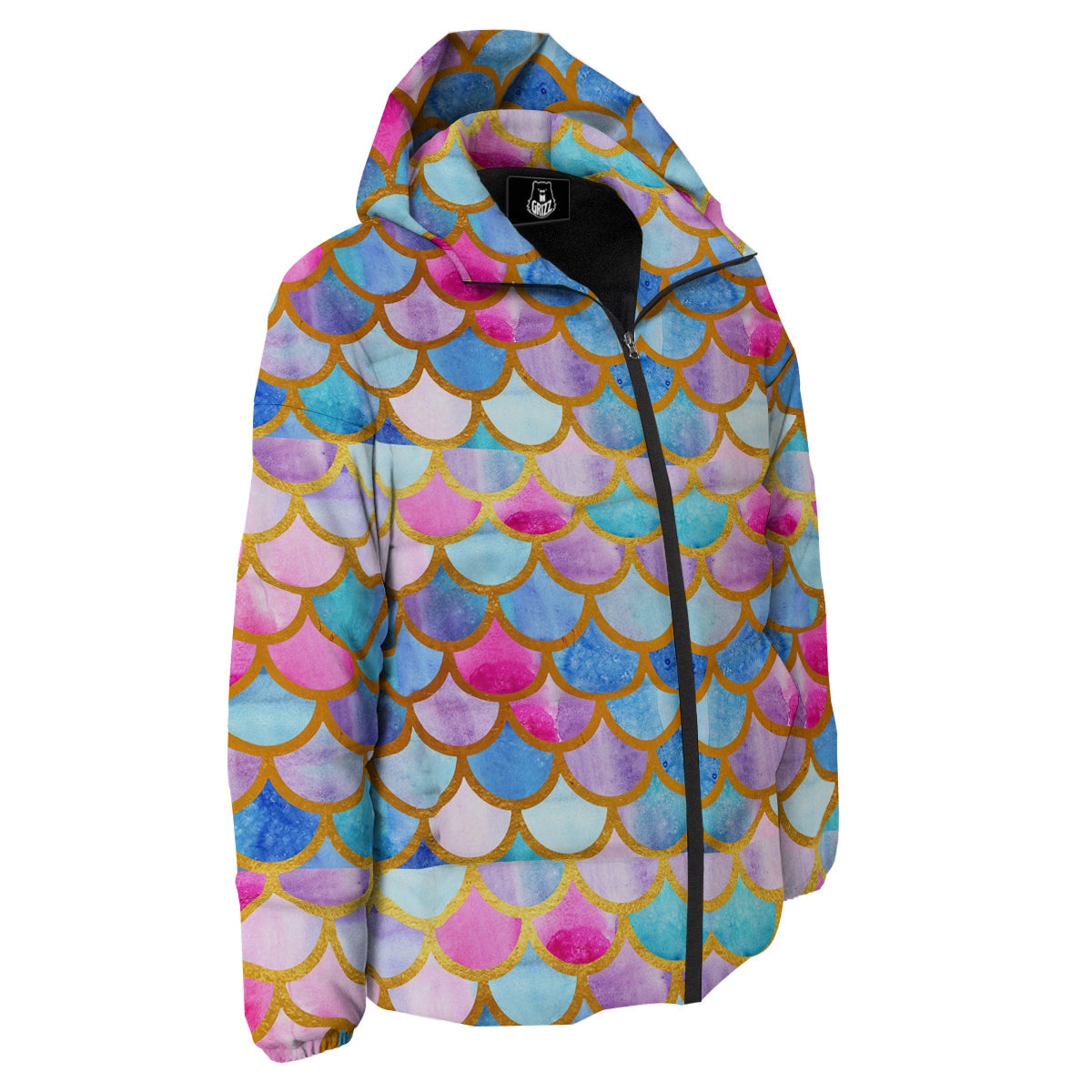 Mermaid Colorful Print Pattern Down Jacket-grizzshop