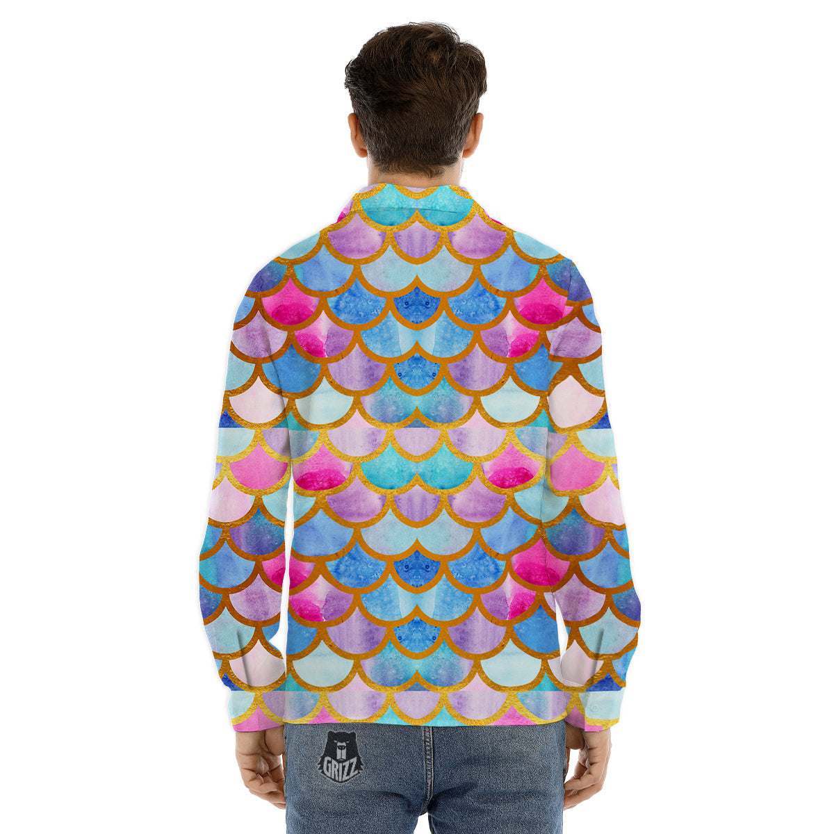 Mermaid Colorful Print Pattern Men's Dress Shirts-grizzshop